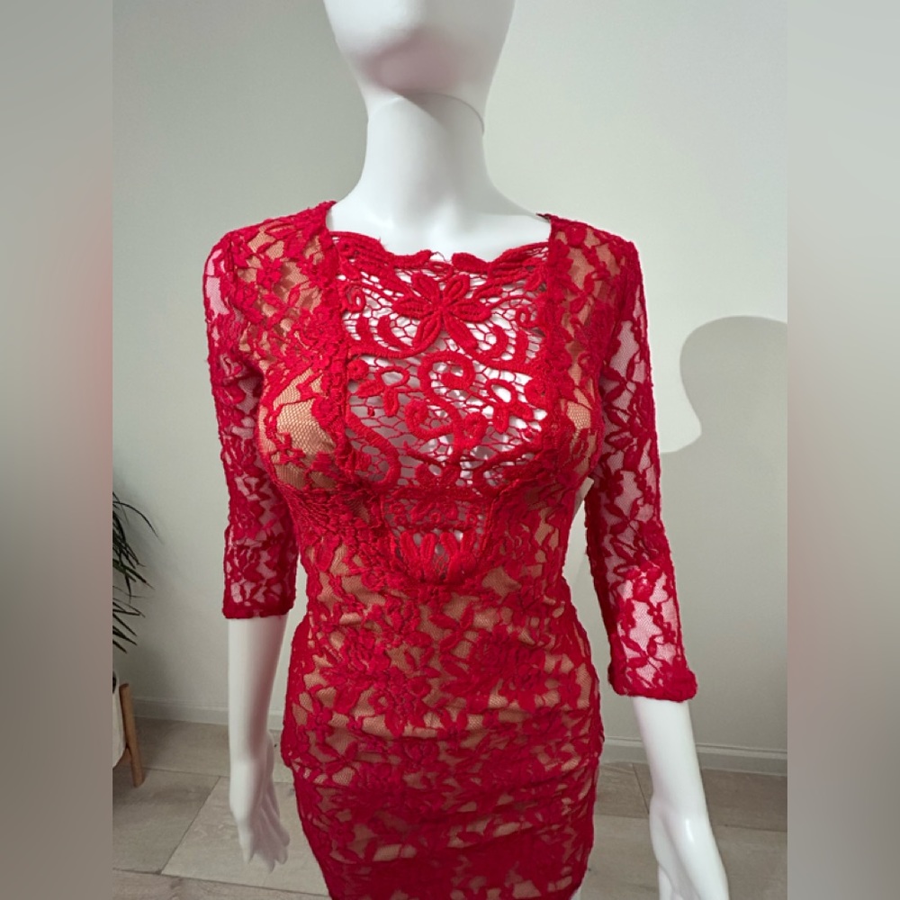 New Red Crochet Lace Short Sleeve Mini Dress! crochet lace